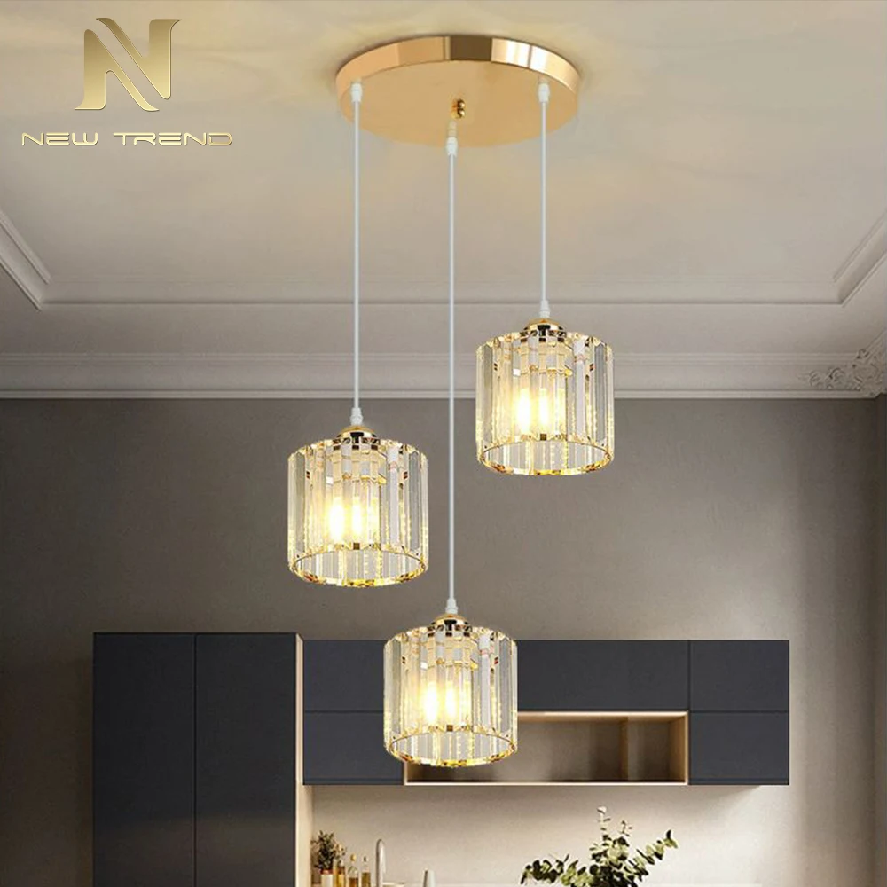 PD8009 Modern Circle Crystal Chandelier Linear E12 Island Pendant for Dining Room
