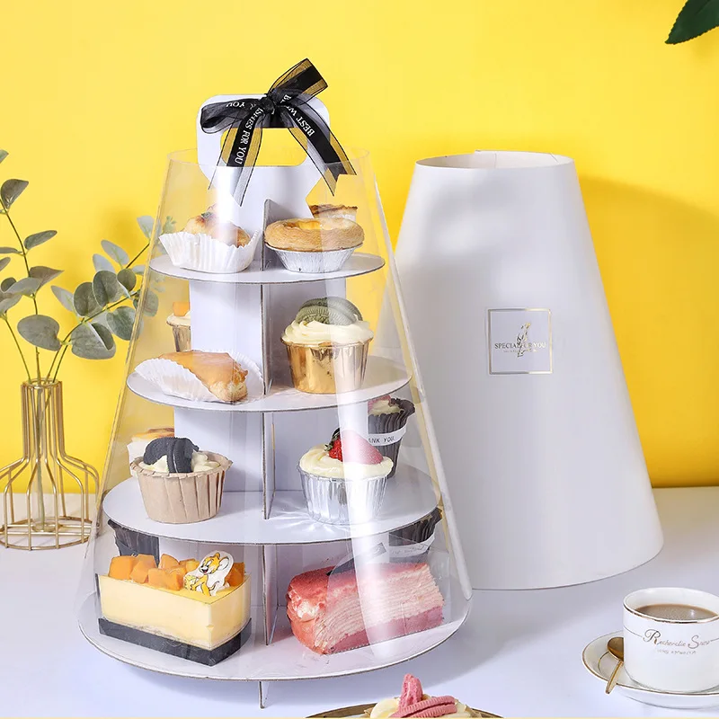 Multi-layer Cupcake Stand Dessert Cake Stand Portable Dessert Stand Birthday Party Afternoon Tea and Cake 3 Tier Pyramid Box