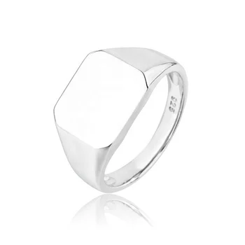 Square Unisex Engravable Ring 925 Sterling Silver rhodium plated  Men Women Signet Ring