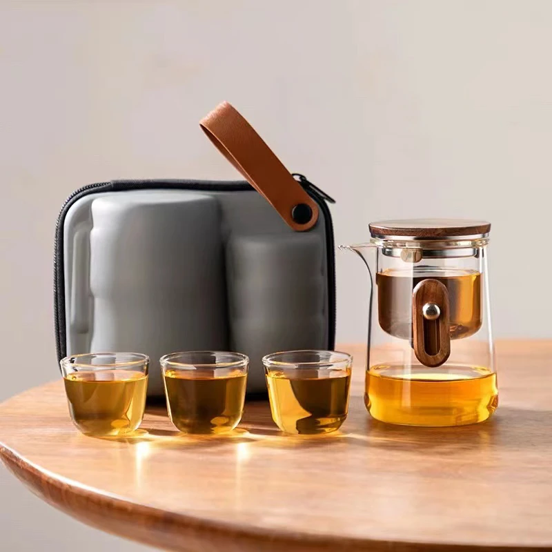 Portable 3-Piece High Borosilicate Glass Tea Cup Set Large Capacity  Transparent Filter Lid Thermal Insulation Eco-Friendly Wood