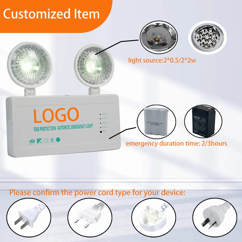 High Standard Rechargeable Exit Home System Fan Two Heads Led Emergency Light Rechargeable Twin Head Emergency Light