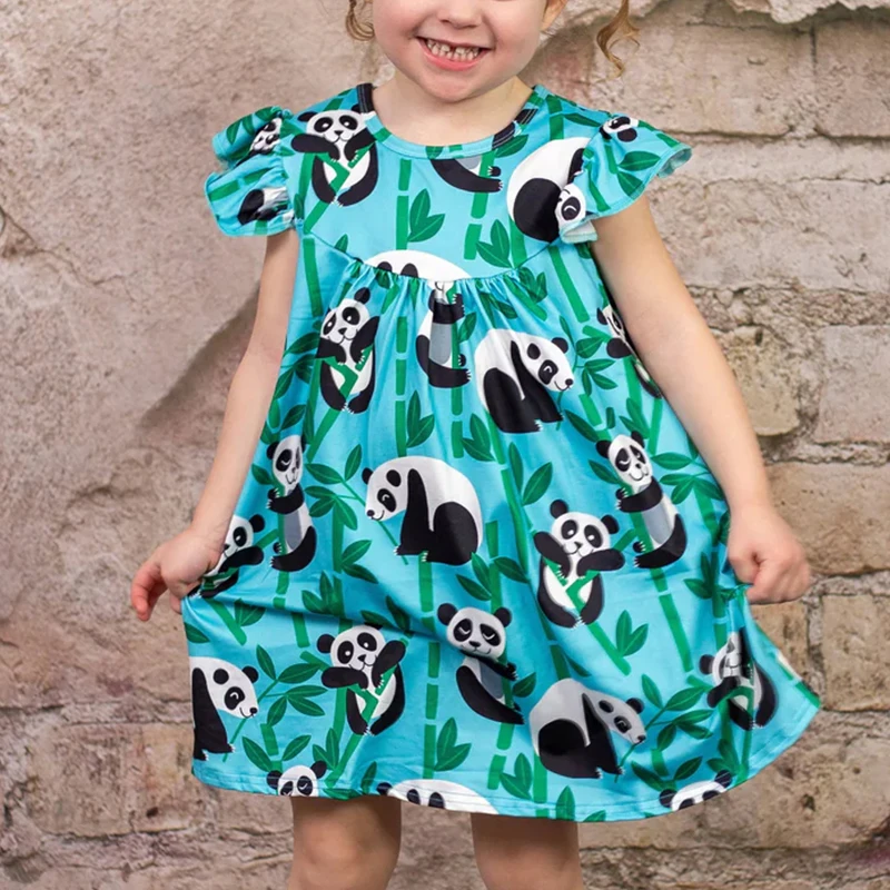 Organic Cotton Dress for Kids Customize Children's Clothing Girls Wholesale  Jersey Girl Dresses Ruffle Sleeve Children Dress