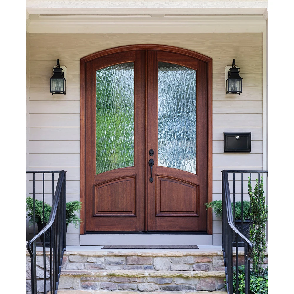 House Main Entrance Half Round Arch Top Double Solid Wood Doors Designs Modern Wooden Front Entry Door