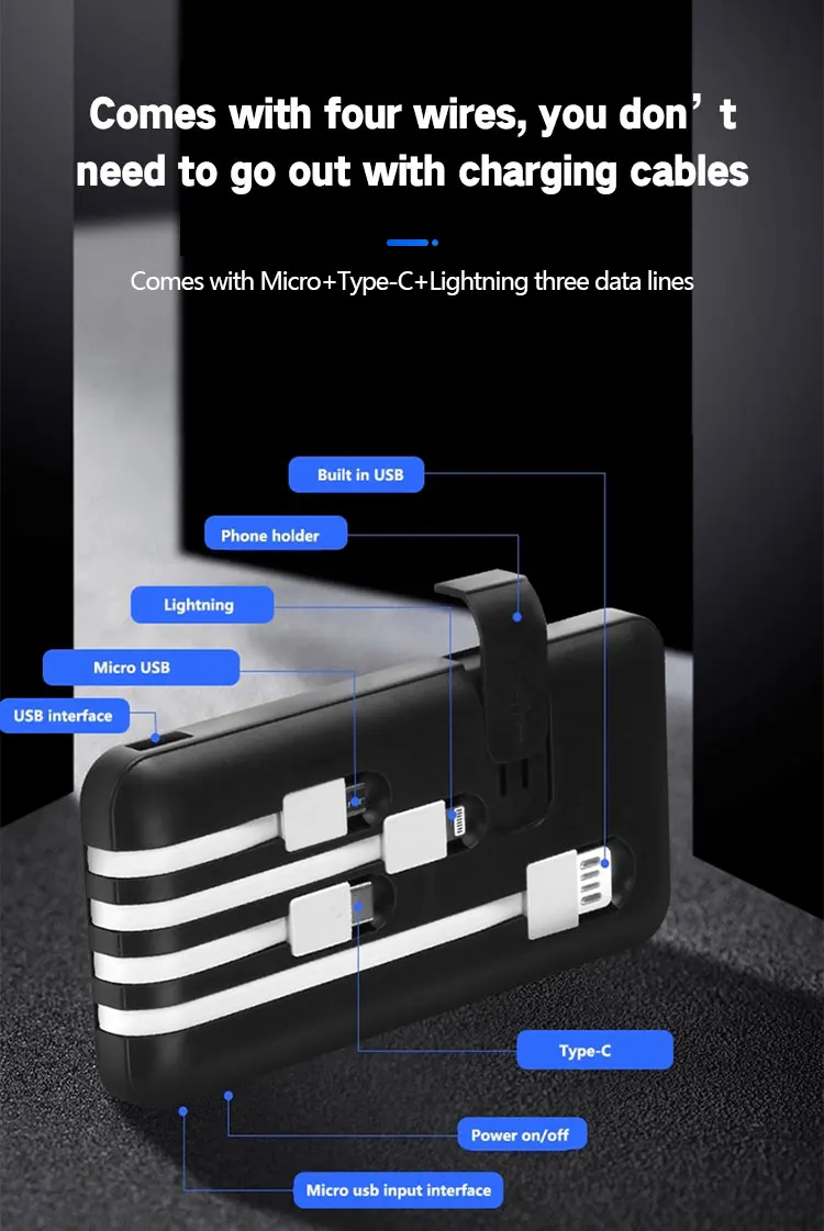 2021 online trend Powerbank 20000mAh 4 cable in 1 fast charger phone holder powerbank for phone 10000mah