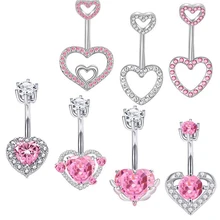 fashion Stainless steel piercing jewelry Peach heart zircon Belly button ring CZ zircon navel nails Sexy women's body jewelry