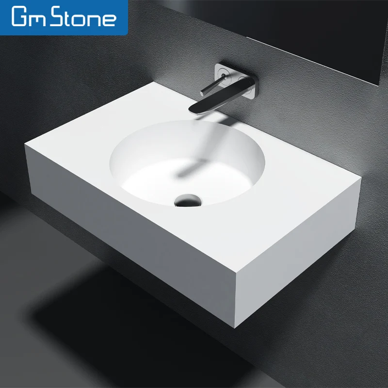 Gemei Modern Wall-hung Wash Basin Round Artificial Stone Solid Surface ...