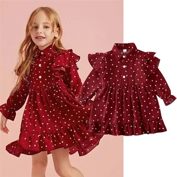 Girls Christmas Costume Lace Princess Dress Kids Long Sleeve Autumn Winter Clothing Children New Year Birthday Party Red Gown