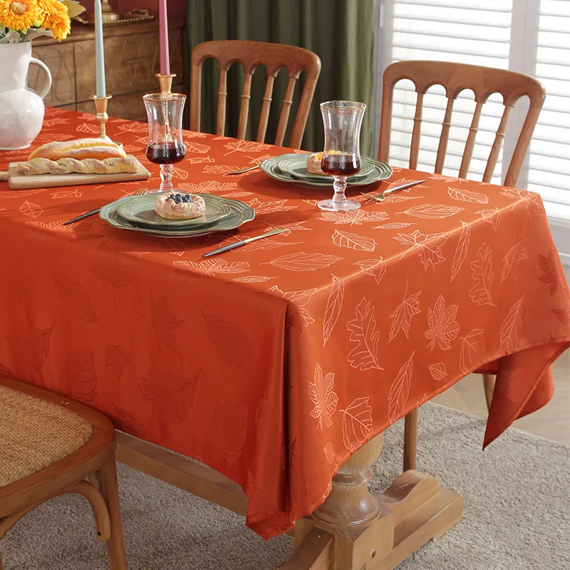 Thanksgiving Rectangular Autumn Tablecloth Cotton Damask Fabric Jacquard Tablecloth