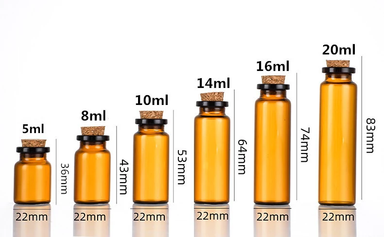 Factory Small 10ml Clear Amber Wishing Wedding Message Glass Vial Bottle with Cork Stopper