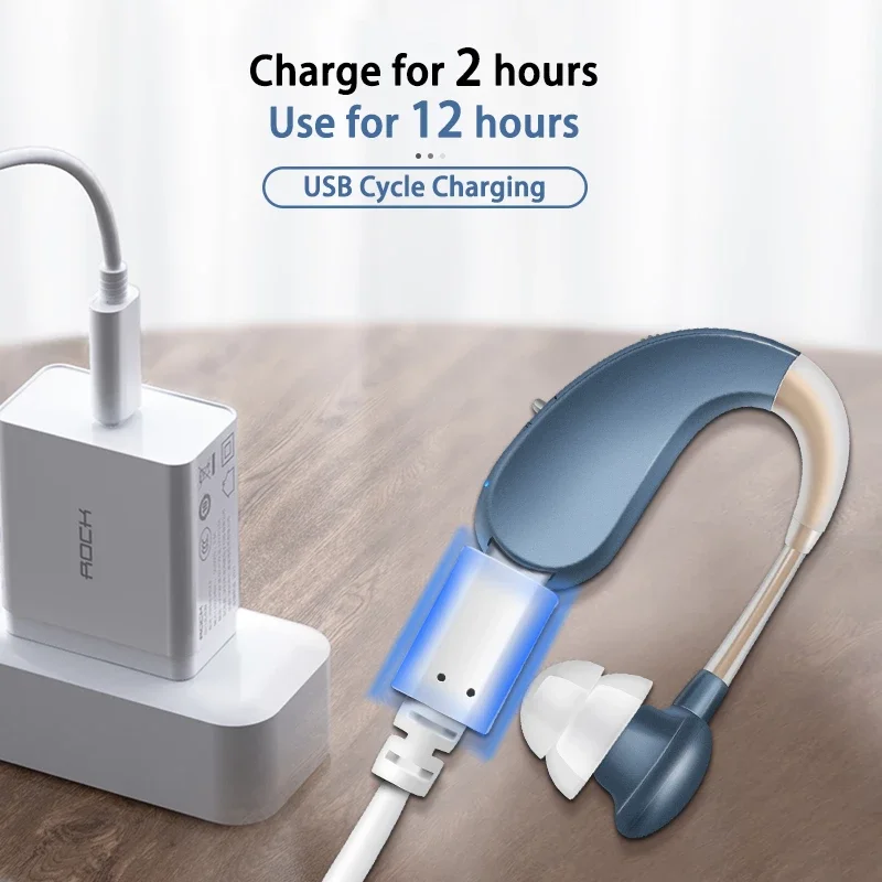 Digital Hearing Aid Rechargeable Hearing Aids for Deafness Elderly BTE Moderate to Severe Loss Ear Aid Drop Shipping
