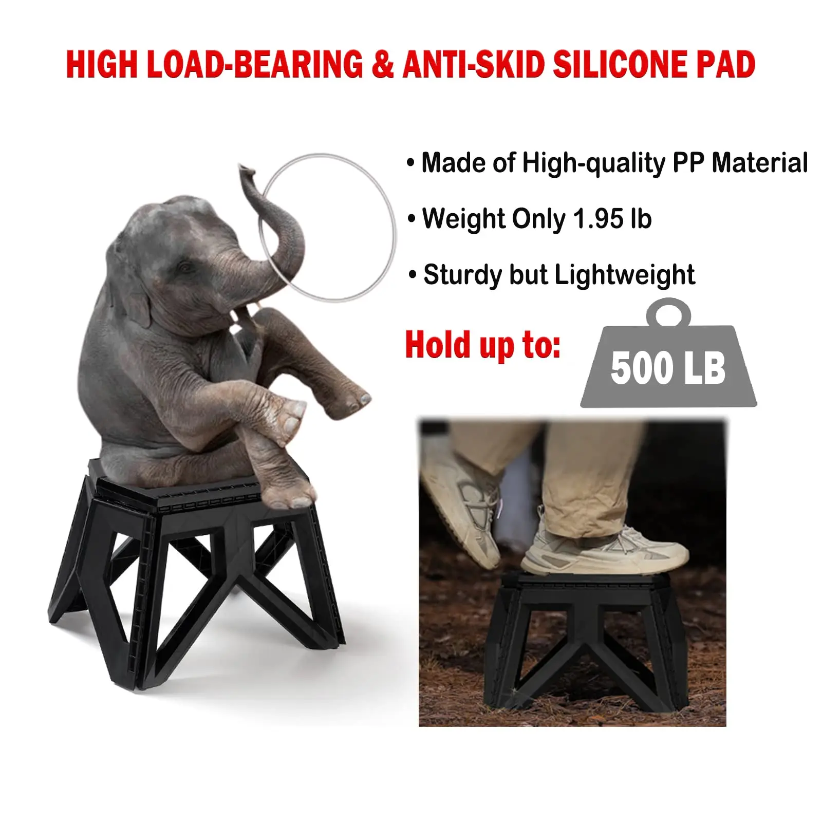 Premium Heavy Duty Folding Collapsible Camping Step Stool Plastic