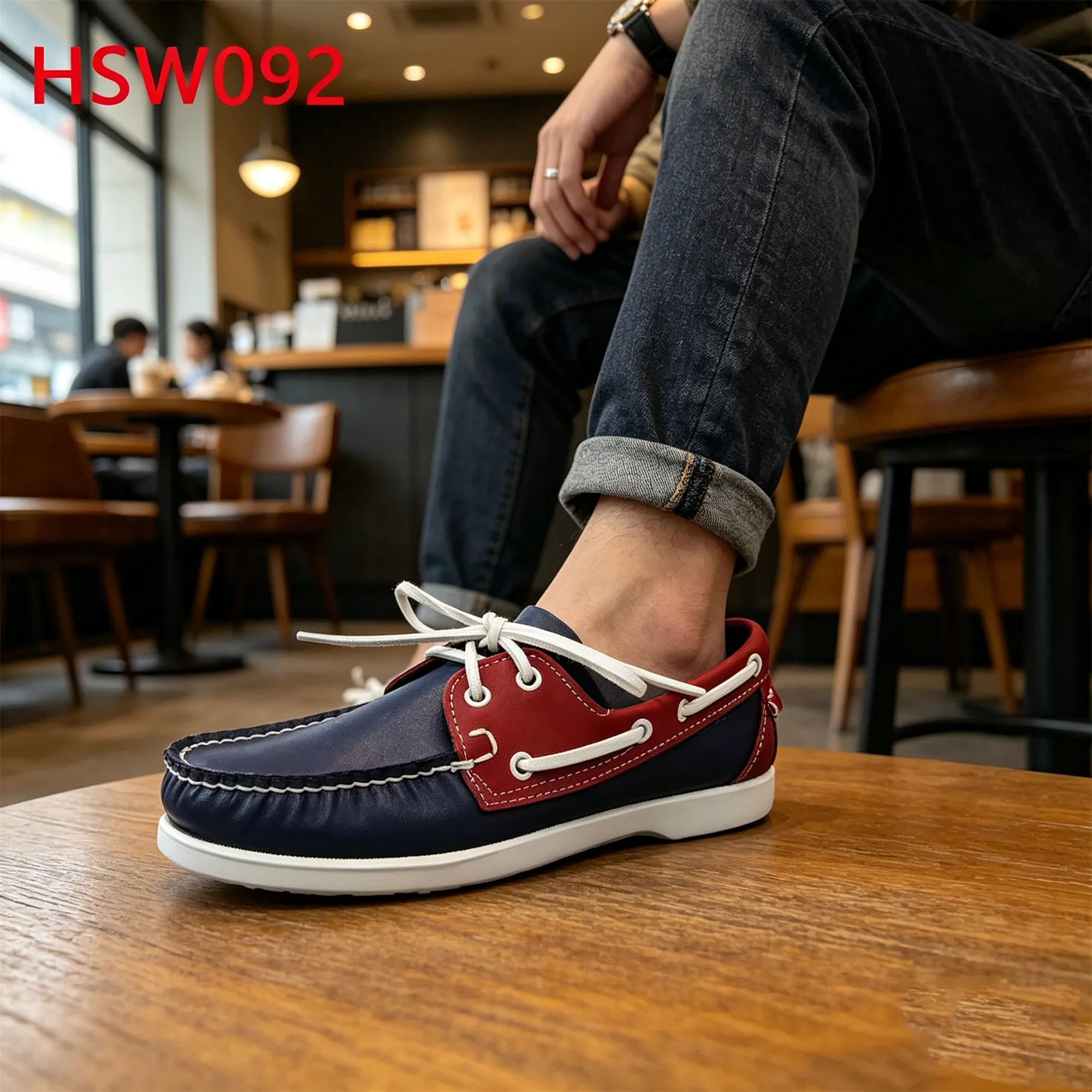 ZYF,Daily Outdoor Activity Lace up Style Odor Control Flat Boat Shoes Short Drive Contrast Detail Leather Penny Shoes HSW092