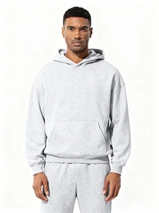 Customized Fall Winter Fleece-lined Fabric Unisex Pullover Cotton Oversized Loose Men's Hoodie and Sweatpants Set