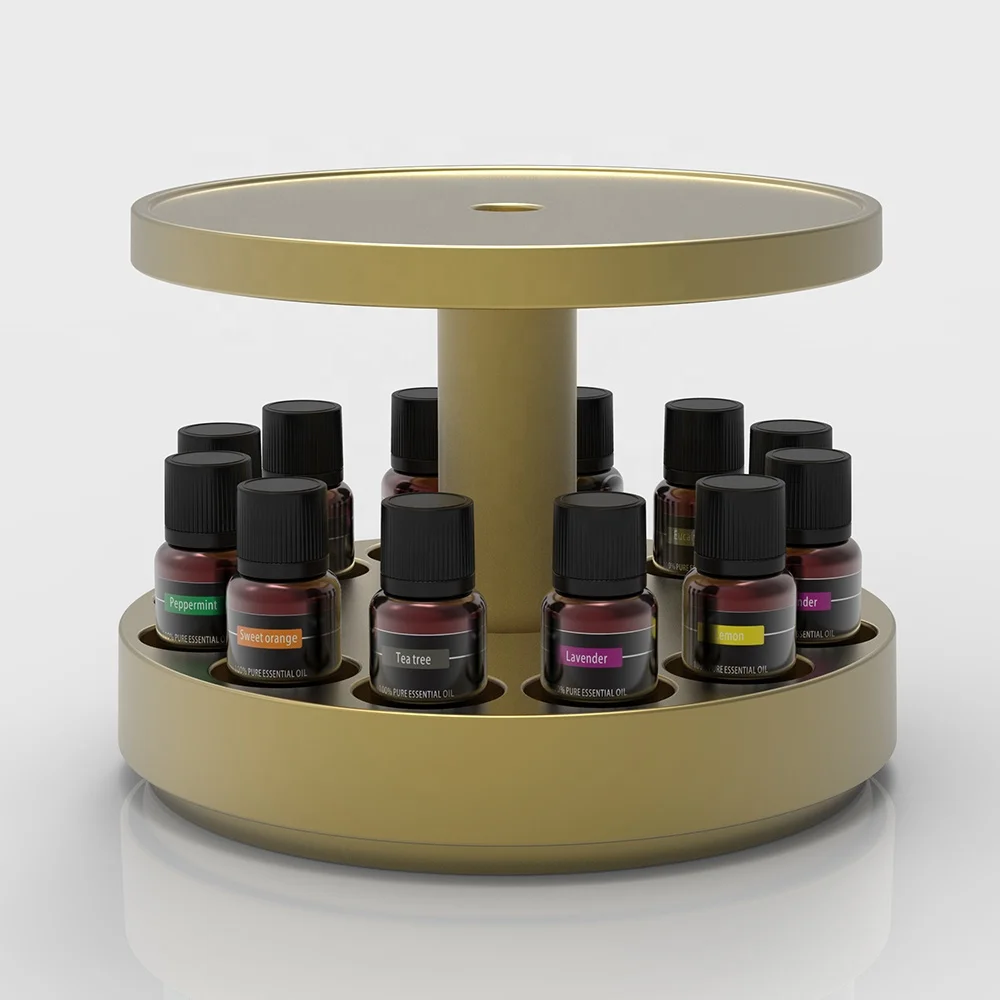 Bamboo Diffuser Holder Carousel 2 Tier Stand Holds up to 12 Essential Oil Bottles Storage Tray