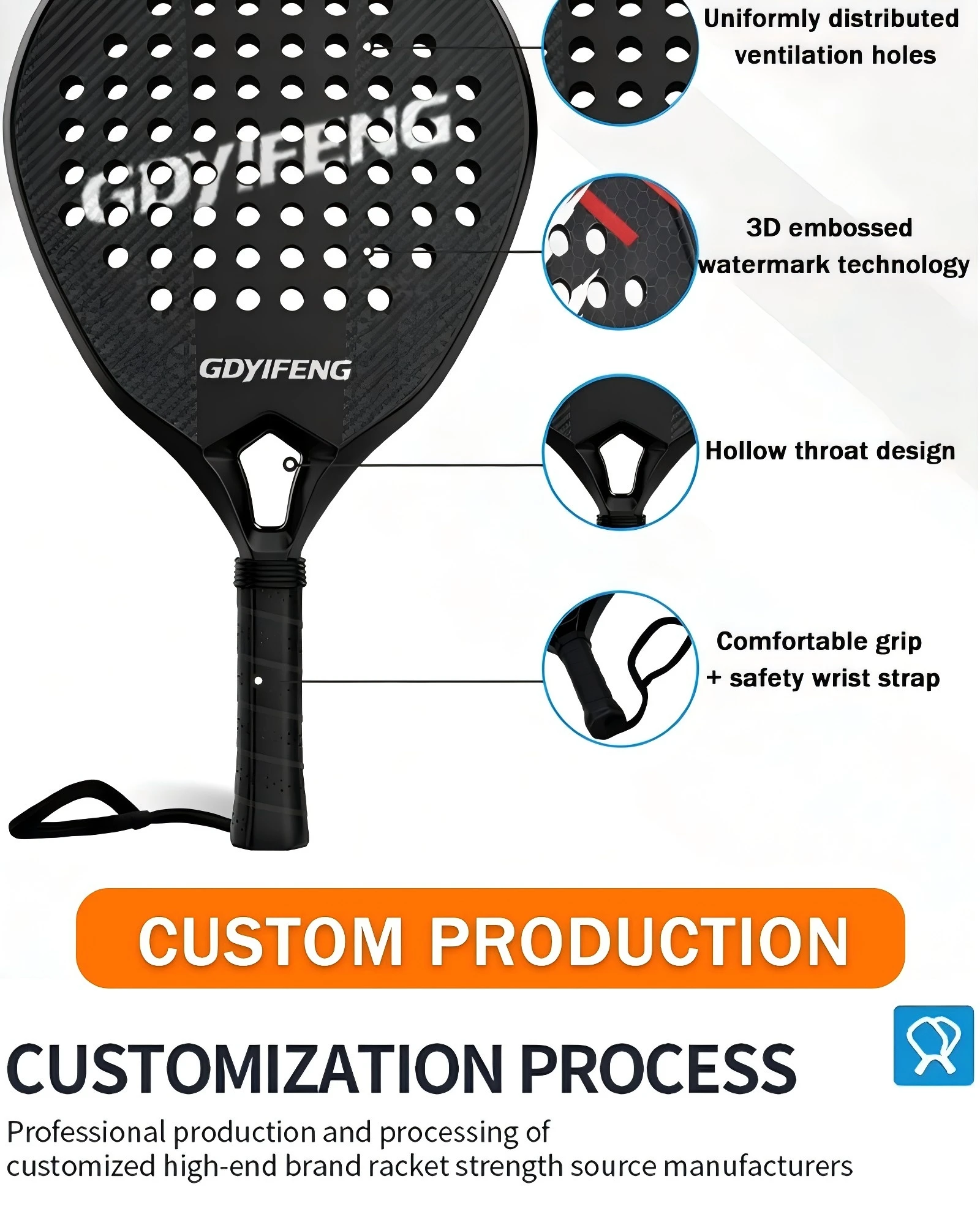 Customize Logo Diamond Tennis Paddle Racket Overgrip 12K18K Carbon Fiber Grip Lightweight Professional Polyester Net Pala De