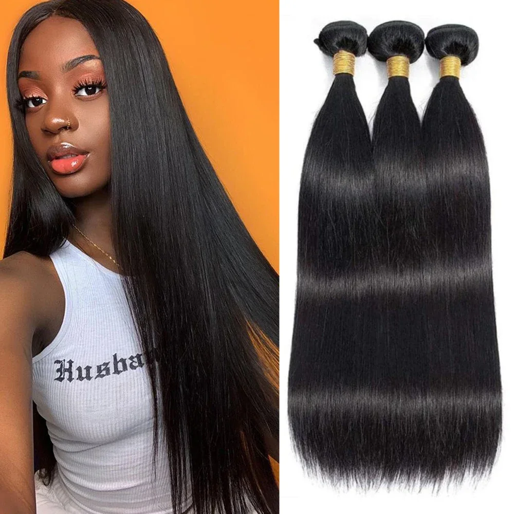 Brasilianische glatte Haarverlängerung für Frauen, natürliches schwarzes Remy-Echthaarbündel_voghion.com