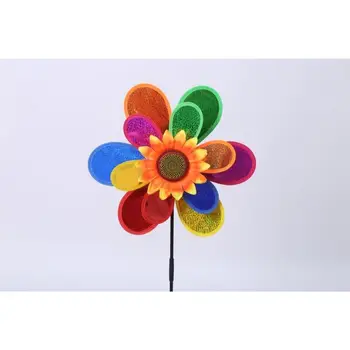 China Factory Supply Double-layer Laser Flashing Plastic Rainbow Solar Flower Windmill For Garden Decoration