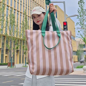 Wholesale Personalized Ladies' Shopping Bag Watermelon Stripe Canvas Tote Bag Large Canvas Striped Beach Shoulder Bag
