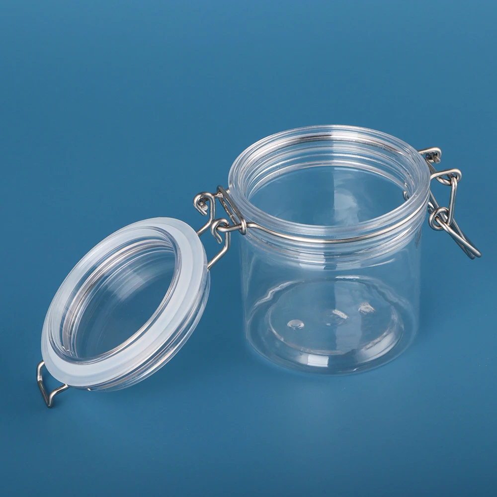 150ml 500ml 1000ml Round Pet Cosmetic Metal Seal Buckle Cover Containers Cream Kilner Airtight Jar Set Plastic Clip Top Jars
