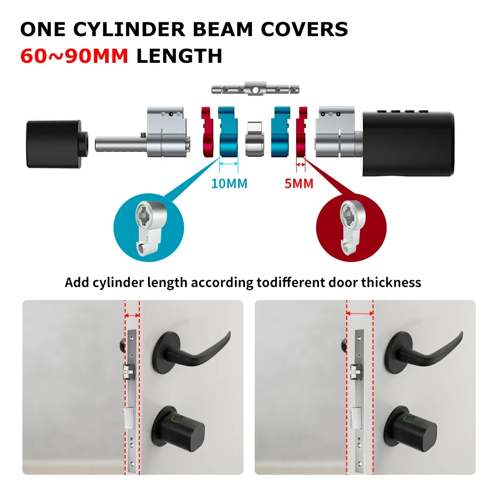 Keyless Smart Cylinder Lock with Tuya Smartlife App NFC IC Card PIN Code Mechanical Key Unlock Support Gateway