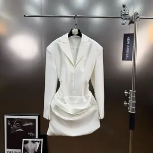 Wholesale Autumn 2026 New Fashion Elegant Temperament Intellectual Suit Collar Long Sleeve Waist Suit Ladies Dress