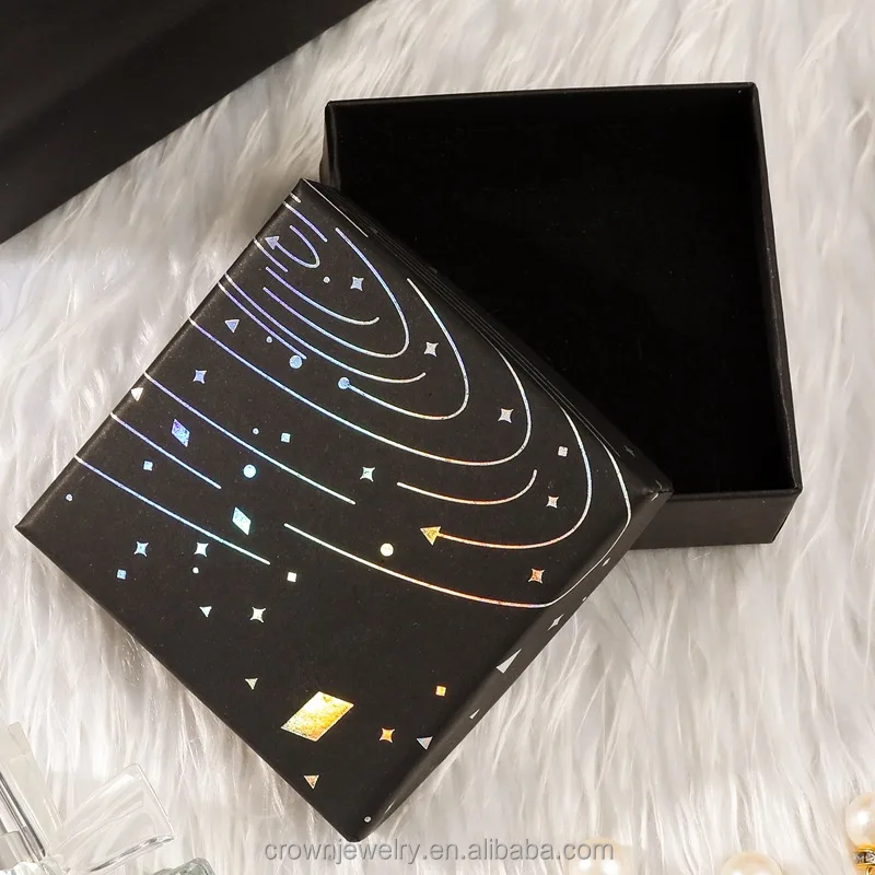 Star Rings Packing Black Zodiac Star Starry Sky Galaxy Design Earrings Ring Necklace ...