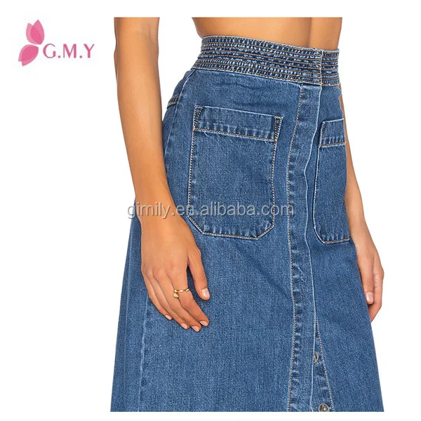 Latest Design Skirts Long Denim Skirts Elastic Waist Opening Open Fork Hem OEM Jeans Wholesale