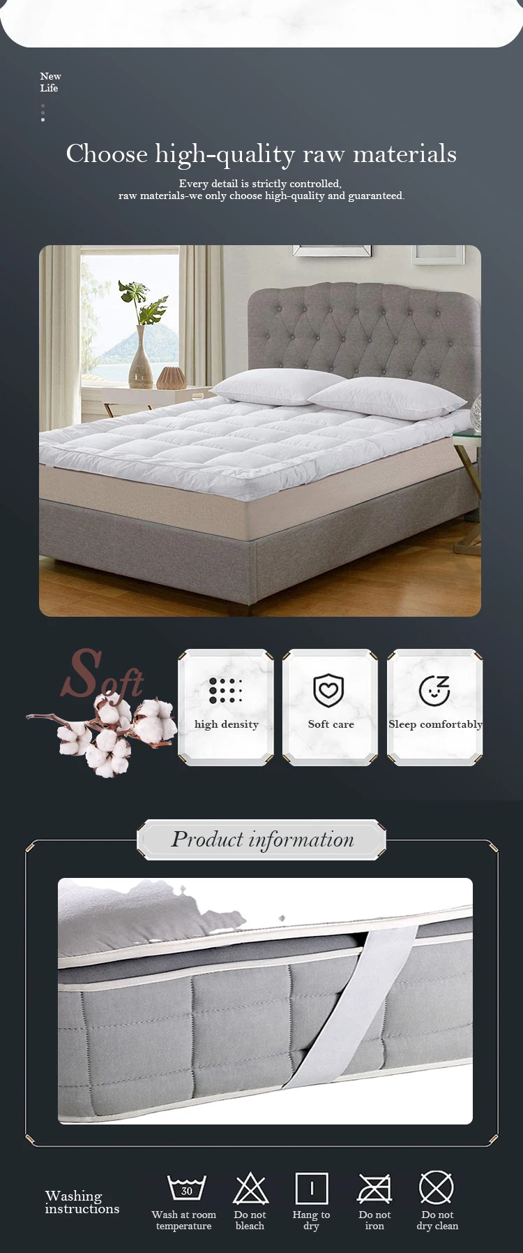 Extra Thick Mattress Topper 4 Inch Overfilled Fiber Cooling Bed Topper