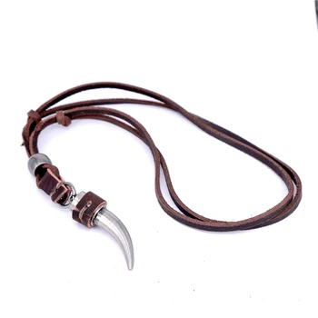 New Arrivals Europe and the United States new style brown leather cord necklaces the horns pendant