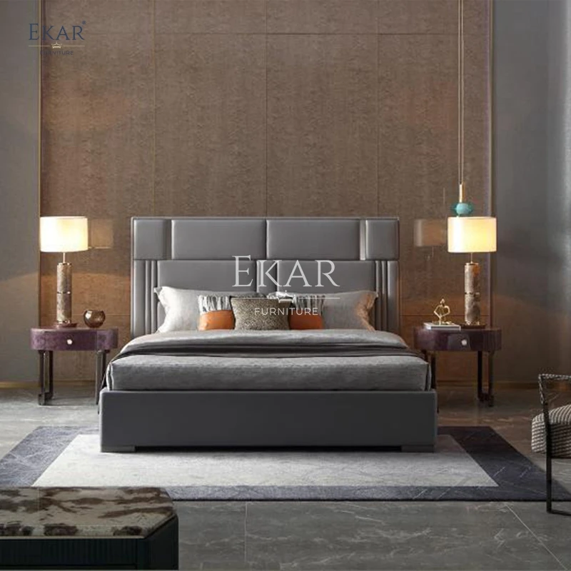 product new design modern bedroom bed with metal legs and irregular square back design-62