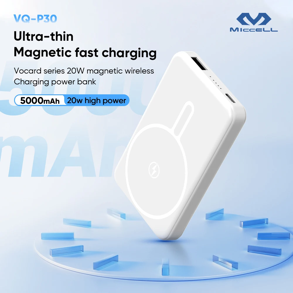 Miccell Universal Magnetic Waterproof LED Display Type-C Portable Power Bank 20W 15W Fast Charging For IPhone_voghion.com