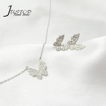 925 sterling silver jewelry set butterfly necklaces earrings with zircon
