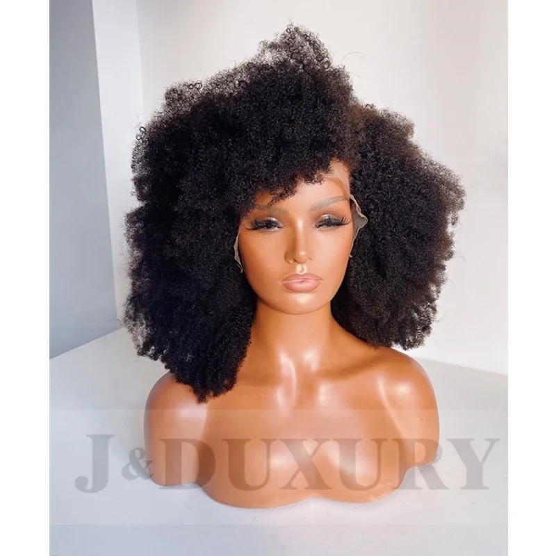 Perruque Afro avec fermeture en dentelle HD 5x5, boucles Jheri humides,  cheveux noirs