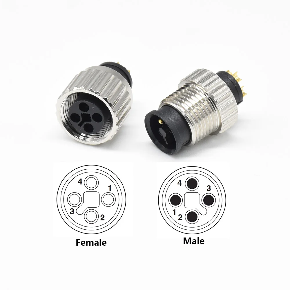 M12 Connector 4 Pin T Coded Solder Injection Molding Ip67 waterproof Male Female Connectors