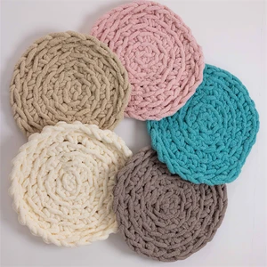 Solid Chenille Chunky Handmade Knitted Flat Seat Cushion for Living Room Floor Corner