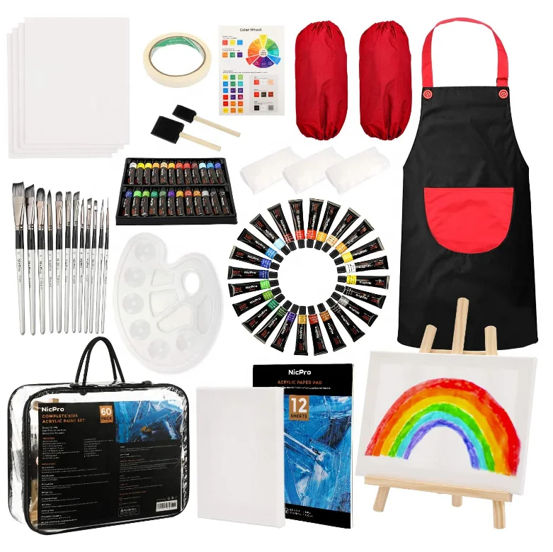 Paint Set for Kids | Premium Art Supplies for Boys & Girls | 27 Piece  Acrylic Paint Set Includes Canvas Panels, Paint Brushes, Kids Apron,  Tabletop