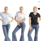 Wholesale Ladies V-neck Cotton T Shirt Women Custom Wholesale Short Sleeve Blank Bee Embroidery Tee Shirt