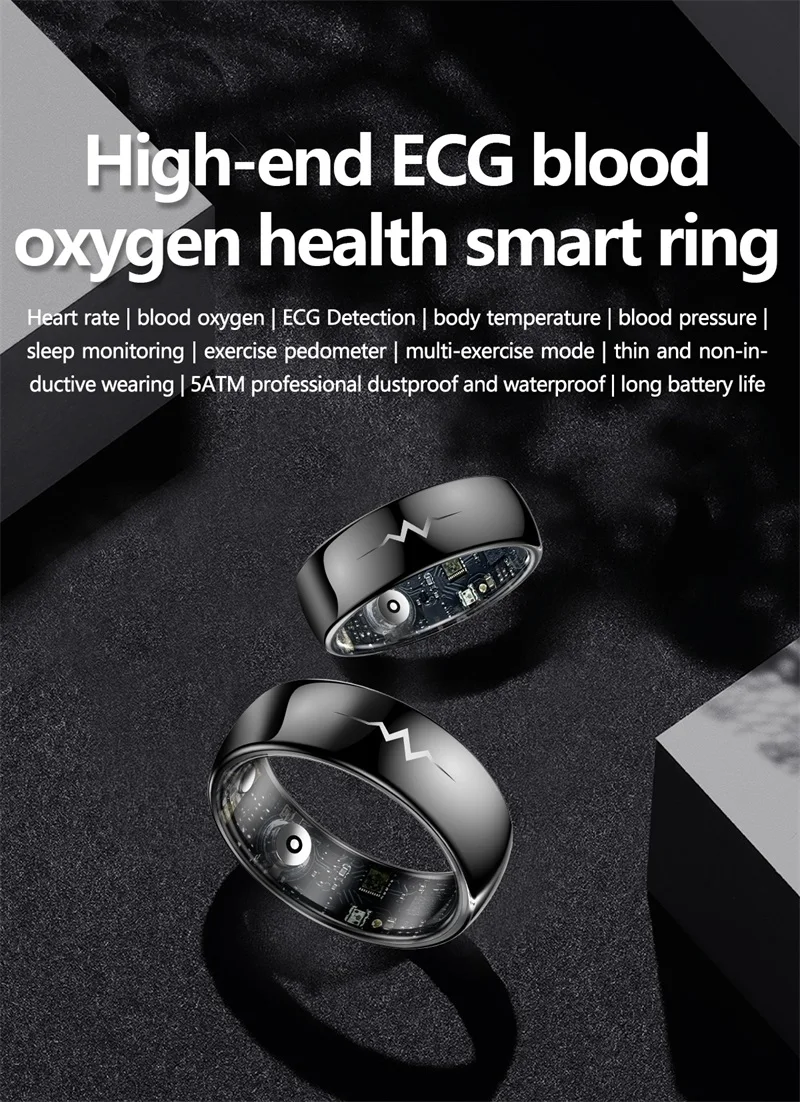 2025 Q520 ECG Smart Ring Blood Oxygen Blood Pressure Monitor with Charging Case, Multifunctional Health & Fitness Tracker for Men (1).jpg