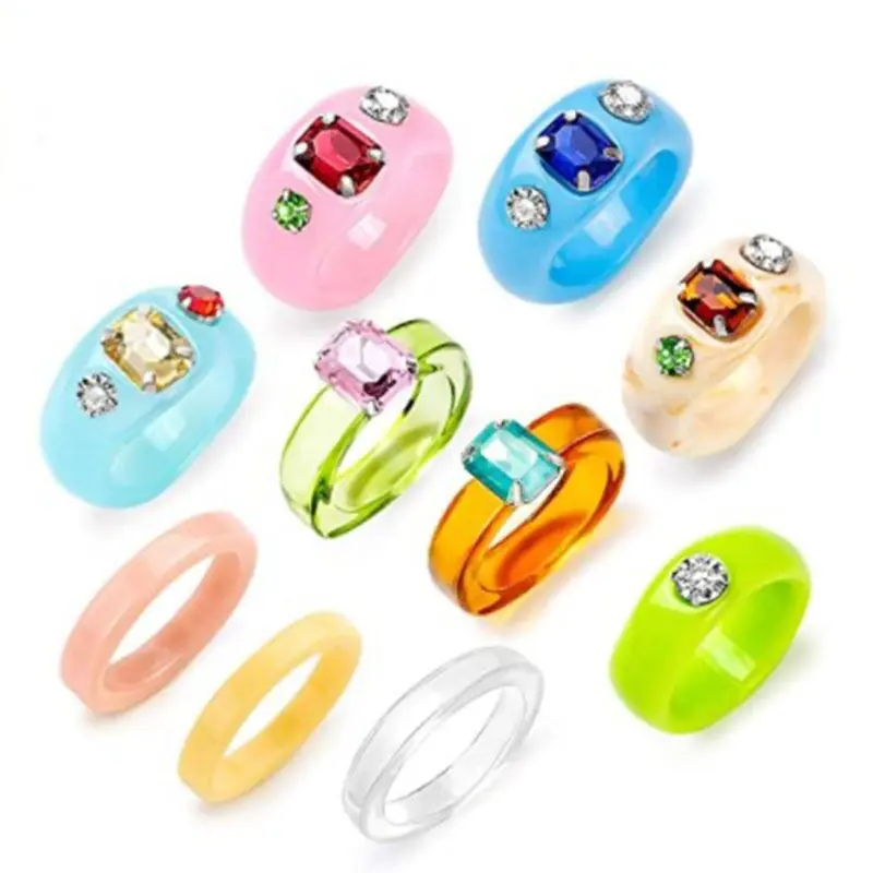 Jstyle Resin Rings Acrylic Cute Trendy Rings Plastic Resin Square Stackable  Chunky Ring for Women Girls 
