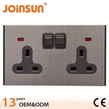 Double 3-pin wall switch socket with light,panel mount ac power socket