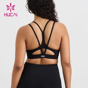 HUCAI OEM  Fitness Wear Polyester Spandex Sweatheart Neck Adjustable Double Thin Strap Strappy Sports Yoga Bra for Women