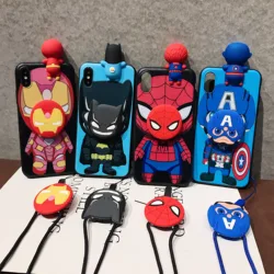 For iPhone X Xs 6 7 8 Plus 11 Pro Max Minnie Mickey 3D Papa Doll Holder Stand Strap Cute Soft Phone Case
