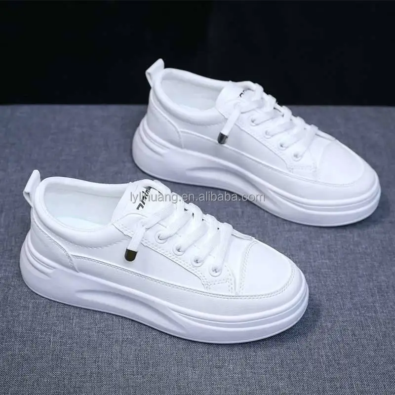 New White Shoes Microfiber Leather Thick Sole Heightening Sneakers ...