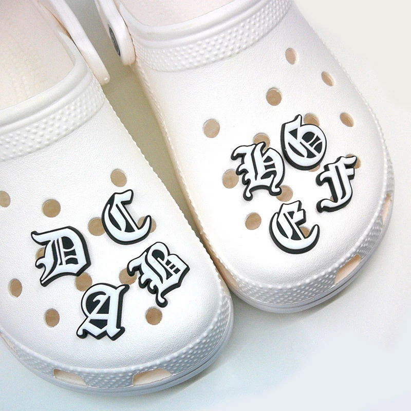Gothic Old English Letters Croc Charms - Alphabet Shoe Charm - Black Letter Shoe Pins - Shoe Accessories - Letter Shoe Charms