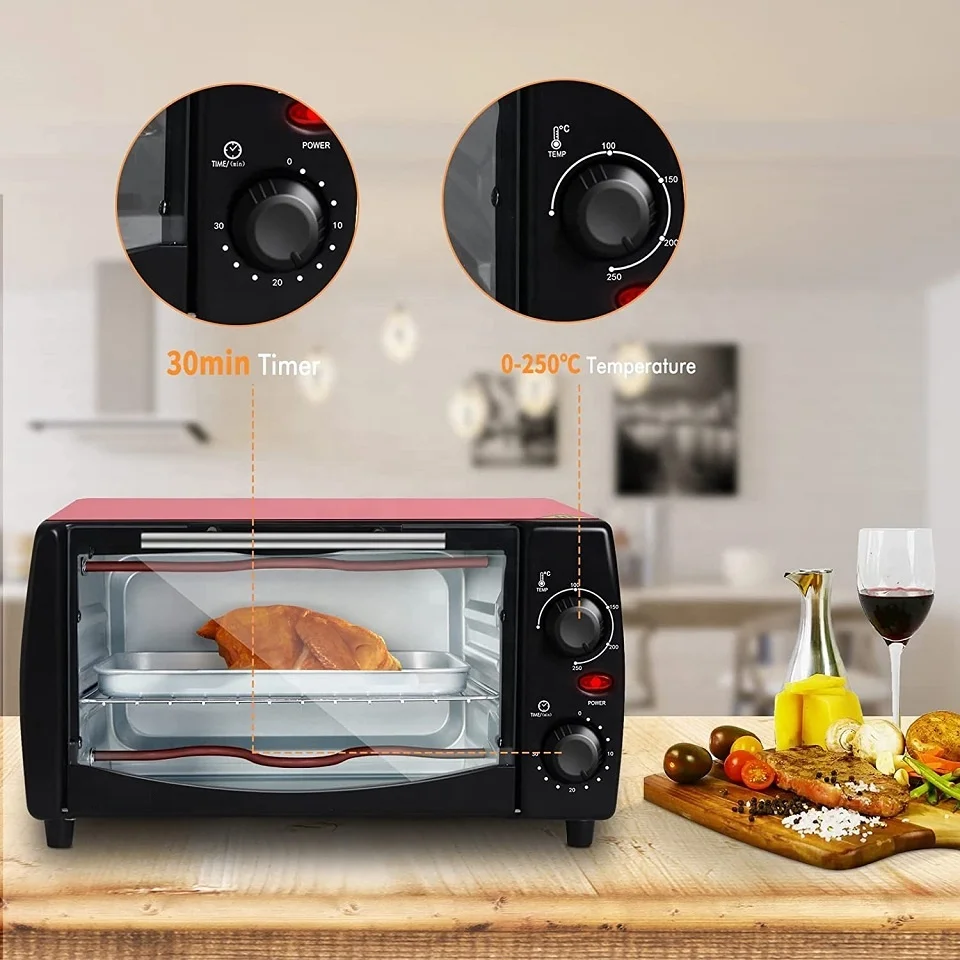 12 Liters Mini Oven Red Color Electric Oven with Baking Tray and 30 Minutes  Timer, image size:960x960