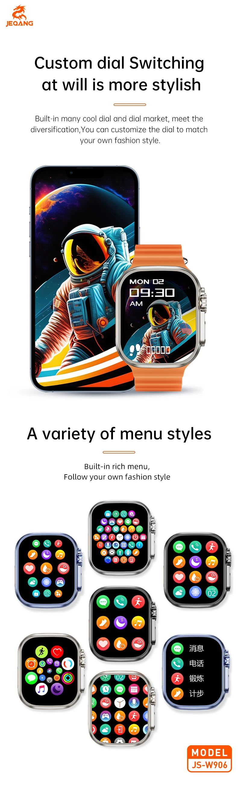 JEQANG Smart Watch with SIM Card Support Blood Glucose Blood Oxygen Heart Rate Sleep Monitoring Call