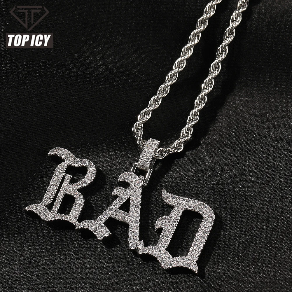 アクセサリー Iced Out Old English Letter Pendant GUIYING Iced Out Custom Old English Letter Pendant Chain