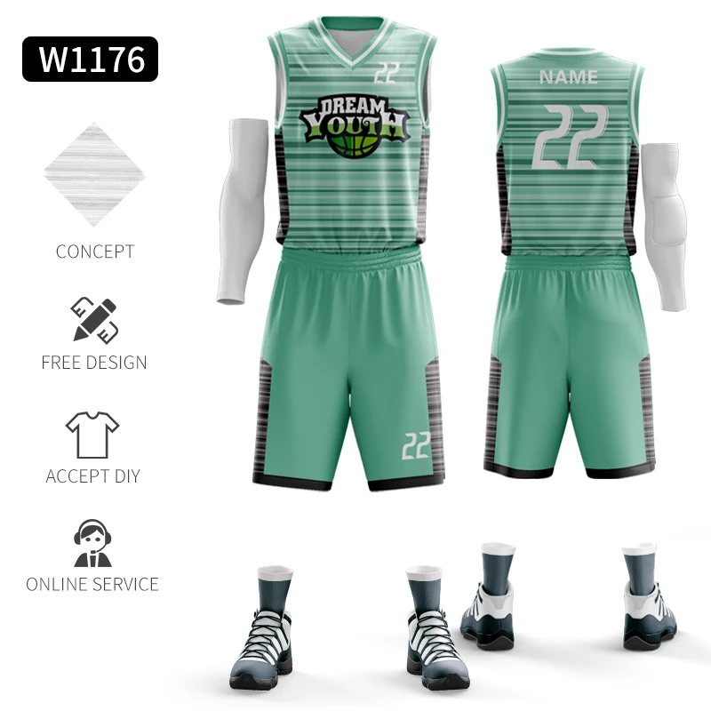 Cikers Sports Mint - Customized Reversible Sublimated Basketball Set Green&White / 6XL