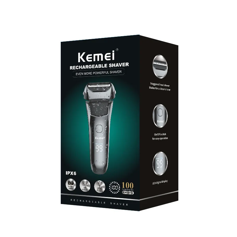 Kemei KM-8512 electric shavers beard rechargeable shaving machine for men waterproof with LCD display Razor shavers bald trimmer