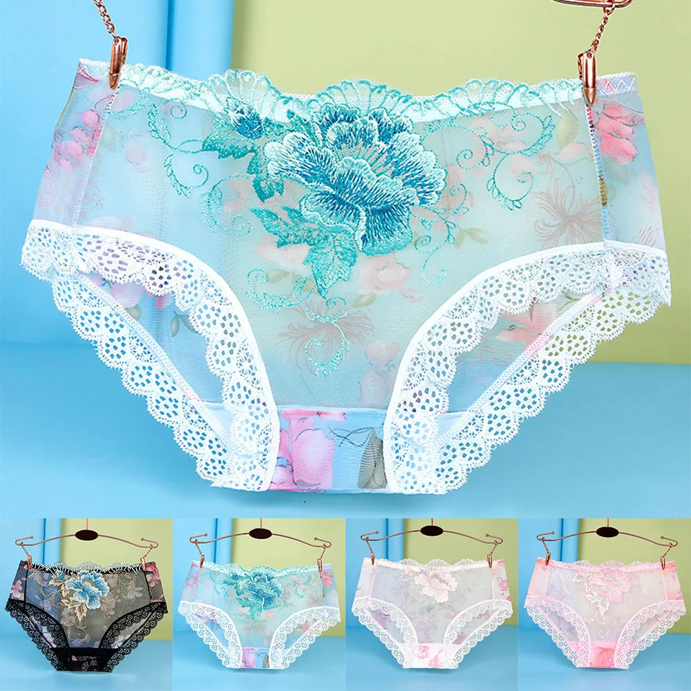 Plus Size Panties Women Sexy Lace Seamless Underwear Flowers Embroidery Skin Friendly 8628